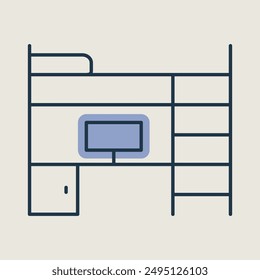 Bunk bed with workspace vector icon. Graph symbol for furniture, web site and apps design, logo, app, UI