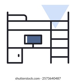 Bunk bed with workspace vector icon. Graph symbol for furniture, web site and apps design, logo, app, UI