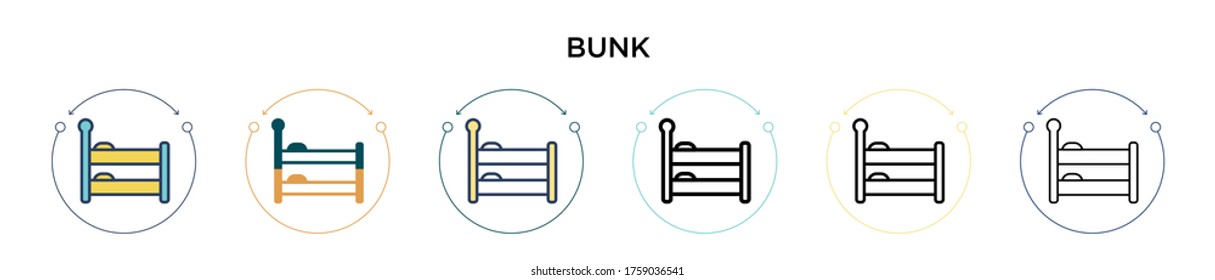 Bunk icon in filled, thin line, outline and stroke style. Vector illustration of two colored and black bunk vector icons designs can be used for mobile, ui, web