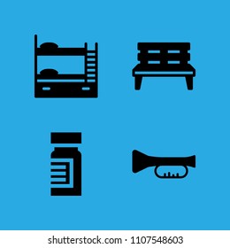 bunk, medicine, trumpet and bench icons vector in sample icon set for web and graphic design