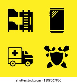 bunk, shield, ambulance and smartphone vector icon set. Sample icons set for web and graphic design