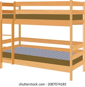 bunk wooden bed with two mattresses 