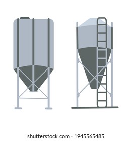 Bunker with feed for farm animals. Dry food, compound feed. Feed storage. Flat vector illustration in gray