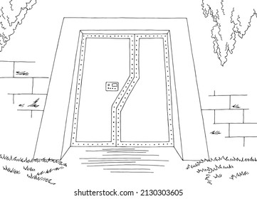 Bunkertor, äußerlich schwarz-weißer Landschaftsskizze, Vektorgrafik