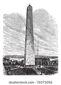 Bunker Hill Monument, Charlestown, Massachusetts, United States vintage engraving. Old engraved illustration of Bunker Hill Monument, Charlestown, Massachusetts, in the 1890s. Trousset encyclopedia