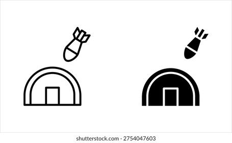 Bunker icon set, Emergency defense space during airstrikes or explosions pictogram, vector illustration on white background