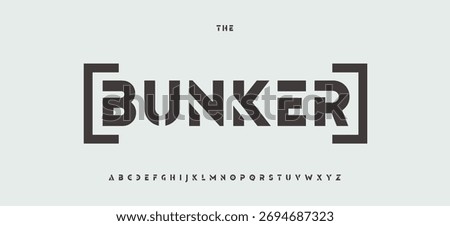Bunker Stencil Font, Industrial Block Alphabet, Urban Geometric Letters, Bold Rust Industrial Type for Military Game Logo, Cargo, Emergency, Defence Text Title, Survival Typography. Vector Typeset