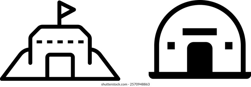 "Bunker Vector Icon Set – Shelter and Military Symbols"