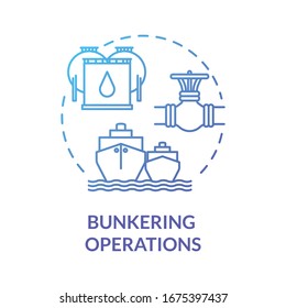 Bunkering Operation Blue Concept Icon. Supplying Ship With Fuel. Providing Petroleum To Boat. Vessel Maintenance Idea Thin Line Illustration. Vector Isolated Outline RGB Color Drawing