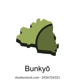 Bunkyo City map on green color, map simple design with shadow, prefecture of Japan Countries, vector illustration design template