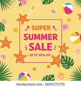 Bunner summer Sale. Sun and beach umbrella as attributes of summer . Promotion Icon Offer. Discount tags