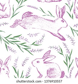 Bunnies Among the Heather Seamless Repeat Pattern
