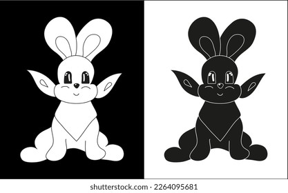 Bunnies baby silhouettes. Black and white outline. Vector image of rabbits, hares in doodle style. Animal for icons, stickers, cover, print, textile, merch with rabbit, pattern, paper, scrapbooking