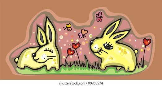  bunnies  with  butterflies