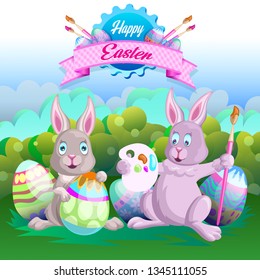 Bunnies with Decorated Easter eggs
