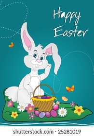 conejillos y huevos de pascua en la cesta, papel pintado