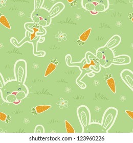 Bunnies eating carrots seamless pattern background