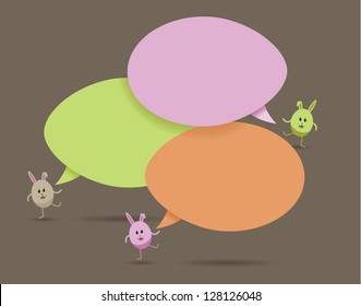 Bunnies with Egg Shaped Speech Bubbles with space for your text. EPS 8 vector, grouped for easy editing. No open shapes or paths.