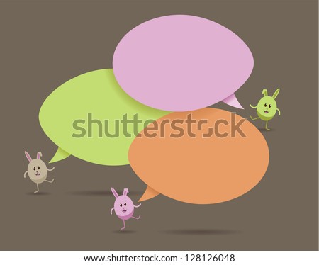 Bunnies with Egg Shaped Speech Bubbles with space for your text. EPS 8 vector, grouped for easy editing. No open shapes or paths.
