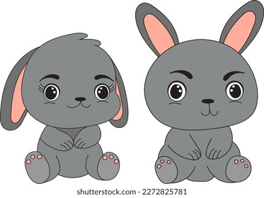 bunnies in flat style isolated vector