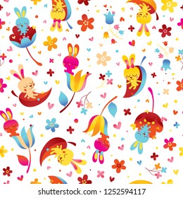 bunnies and flowers seamless pattern
