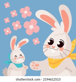 bunnies and flowers vector design