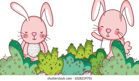 Bunnies in the forest cartoons