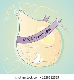 Bunnies in a glass. Mid autumn festival poster - Vector