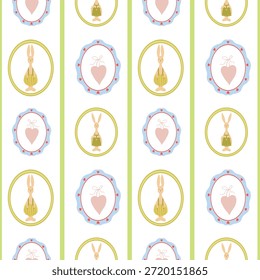 Bunnies and hearts Column Pattern, Elegant Vignette Repeat. Oval Vignette Stripe Pattern, Decorative Seamless Print