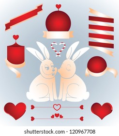 Bunnies, kiss, Valentine's ribbons