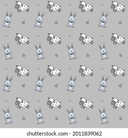 Patrón de conejillos y corderos, fondo de animales bonitos
