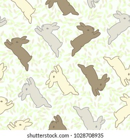 Bunnies and Leaves Seamless Pattern