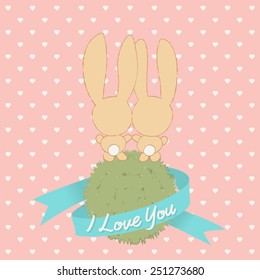 Bunnies in Love. Seamless pattern included in swatch palette.