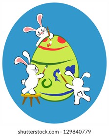 Bunnies painting a giant Easter egg. EPS 10