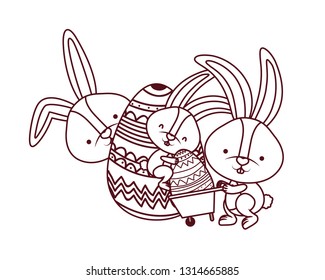 bunnies with wheelbarrow and easter egg icon