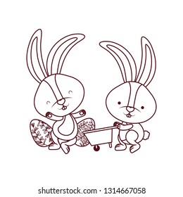 bunnies with wheelbarrow and easter egg icon