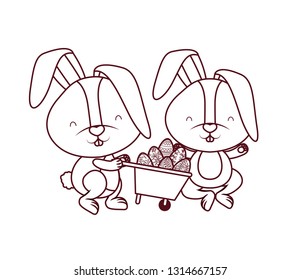 bunnies with wheelbarrow and easter egg icon