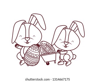 bunnies with wheelbarrow and easter egg icon