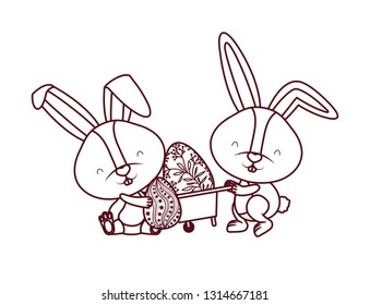 bunnies with wheelbarrow and easter egg icon