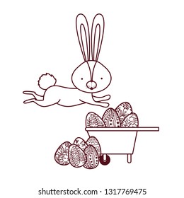 bunnies with wheelbarrow and easter egg icon