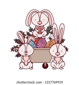 bunnies with wheelbarrow and easter egg icon