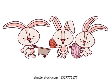 bunnies with wheelbarrow and easter egg icon