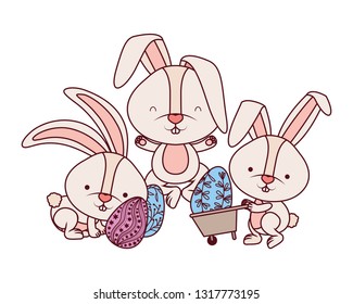 bunnies with wheelbarrow and easter egg icon