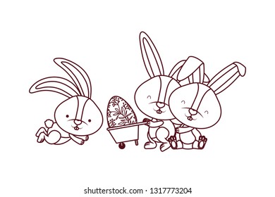 bunnies with wheelbarrow and easter egg icon