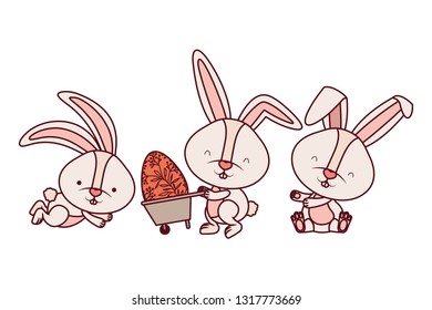 bunnies with wheelbarrow and easter egg icon
