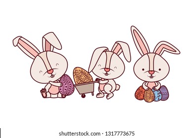 bunnies with wheelbarrow and easter egg icon