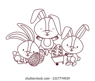 bunnies with wheelbarrow and easter egg icon