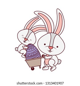 bunnies with wheelbarrow and easter eggs icon