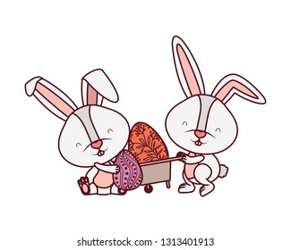 bunnies with wheelbarrow and easter eggs icon