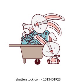 bunnies with wheelbarrow and easter eggs icon